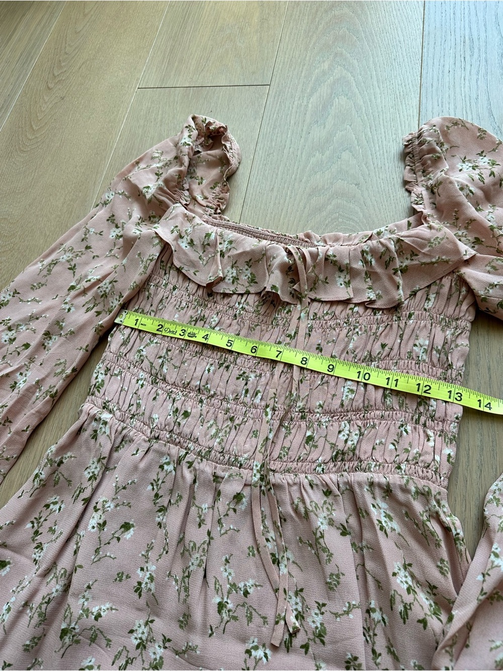 Reformation Morris Smocked Square-Neck Floral Mini Dress in Melody Print 🌸Blush - Picture 12 of 12